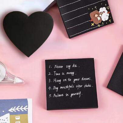 2 Miếng Creative Nguyên chất Đen Tối giản Ghi chú dính Với Hình vuông Và Hình vẽ trái tâm Pha trộn 50 Mỗi