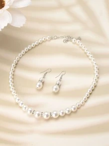 四件套珍珠项链手链耳环套装女士珍珠耳环 - 白色 - 查看 4