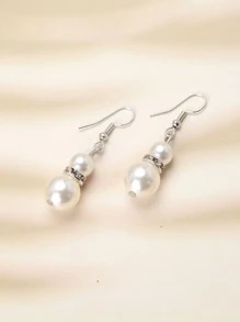 四件套珍珠项链手链耳环套装女士珍珠耳环 - 白色 - 查看 8