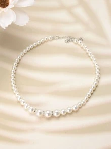 四件套珍珠项链手链耳环套装女士珍珠耳环 - 白色 - 查看 5