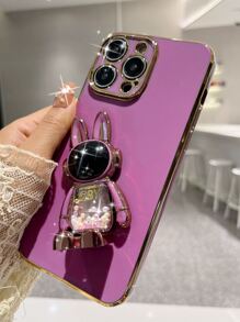 1pc Electroplated Shockproof Phone Case+Rainbow Sugar Bunny Hidden Stand+Spray Oil Process+1 Whole Set Phone Cases+Compatible With Apple 11/12/13/14/15promax, Samsung A14/A34/A54 S23u/S24u, Xiaomi, Oppo, Vivo, Moto, Redmi Note11/12/13c - Purple - View 5