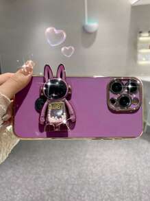 1pc Electroplated Shockproof Phone Case+Rainbow Sugar Bunny Hidden Stand+Spray Oil Process+1 Whole Set Phone Cases+Compatible With Apple 11/12/13/14/15promax, Samsung A14/A34/A54 S23u/S24u, Xiaomi, Oppo, Vivo, Moto, Redmi Note11/12/13c - Purple - View 4