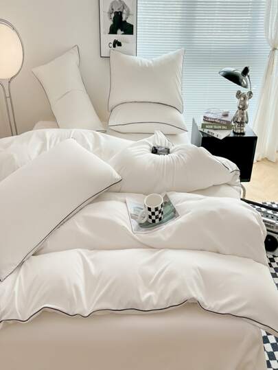 4pcs Bedding Set With Velvet & Rope Insert, Available In Black, White, Grey, Pink