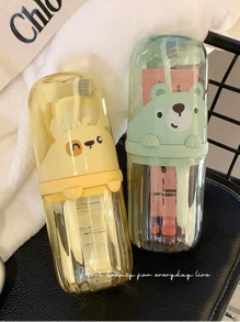 1入組卡通情侶便攜旅行牙刷架杯子,商業旅行基本水洗杯子,審美的和實際合併杯子 - 綠色 - 查看 1