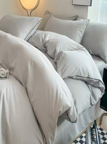 4pcs Bedding Set With Fluffy Fleece And Rope Insert, Available In Black, White, Grey, Pink - Light Grey - View 4