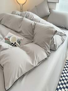 4pcs Bedding Set With Fluffy Fleece And Rope Insert, Available In Black, White, Grey, Pink - Light Grey - View 5