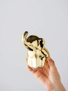 1 peça ornamento de cerâmica em forma de elefante, ornamento dourado para decoração de casa e escritório, como mesa, estante, armário de TV, melhores presentes de aniversário - Ouro - Ver 3