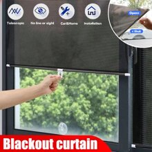 1pc Sunshade Roller Blinds For Living Room Car Window Blackout Curtains Suction Cup Cover Bedroom Kitchen Sun Protection Office - Black - View 2