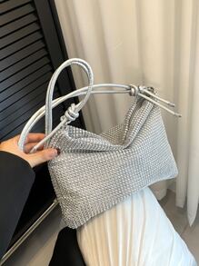 Stylish Silver Shoulder Bag With Rhinestone Decoration