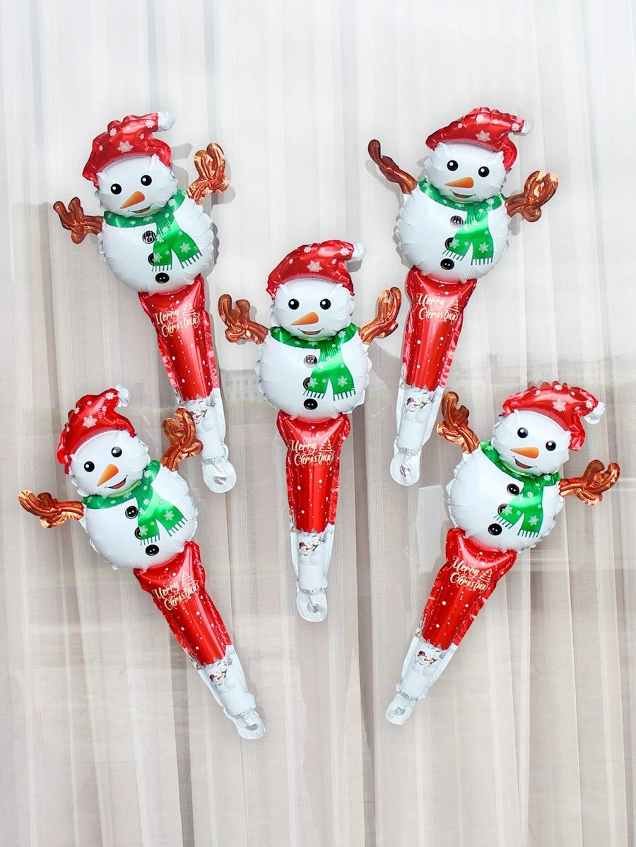 5 quả bóng bay cầm tay hình người tuyết Giáng sinh màu đỏ, Giáng sinh - Đỏ - Xem 1