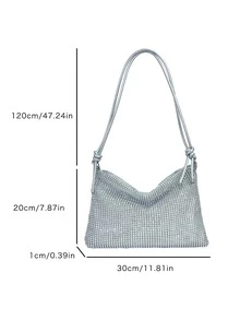Stylish Silver Shoulder Bag With Rhinestone Decoration