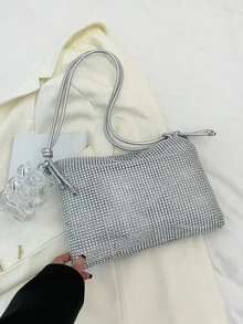 Stylish Silver Shoulder Bag With Rhinestone Decoration