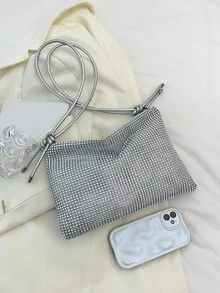 Stylish Silver Shoulder Bag With Rhinestone Decoration