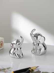 1buc ornament din ceramică în formă de elefant, argintiu, potrivit pentru birou, bibliotecă, dulap TV, birou sau decorarea casei - Argint - Vizualizare 2