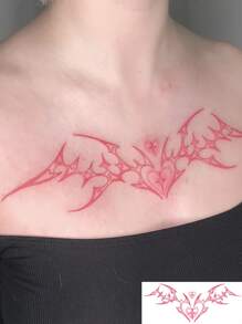 1pc Pink Fairy Tale Themed Party Temporary Tattoo Sticker, Festival/Y2k Themed Makeup & Party Decoration - Pink - View 1