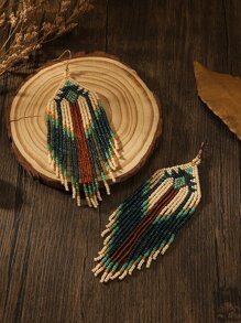 1 Pair Bohemian Handmade Beaded Long Tassel Earrings For Women