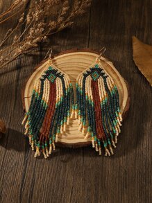 1 Pair Bohemian Handmade Beaded Long Tassel Earrings For Women