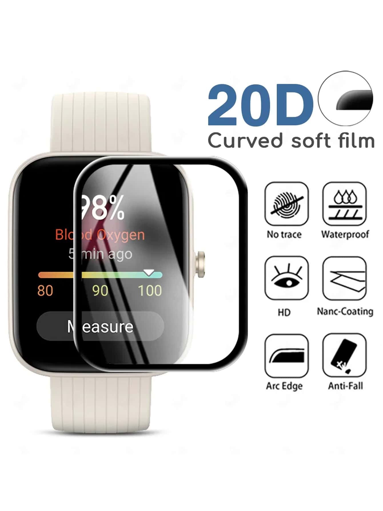 מגיני מסך סרט מתאים ל Apple Watch , מקומר כיסוי מלא
  
 רך סרט , נגד פיצוץ - שחור - ראה 1