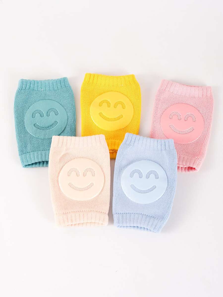 5對嬰兒幼兒爬行步行保護襪套裝,包括膝蓋護套、肘部護套和帶有笑臉圖案的襪子 - 彩色 - 查看 1