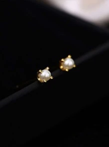 Brincos De Pérola Falsa Com Pino Banhado A Ouro De Prata S925, Joias De Orelha Fashion E Únicas Para Mulheres