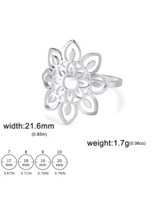 1pc Women's Bohemian Style Flower Pattern Stainless Steel Ring, Simple & Fashionable Jewelry Gift For Wedding/Engagement Valentines,Mom,Mother,Mother's Day,Gift - Silver - View 5