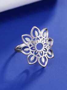 1pc Women's Bohemian Style Flower Pattern Stainless Steel Ring, Simple & Fashionable Jewelry Gift For Wedding/Engagement Valentines,Mom,Mother,Mother's Day,Gift - Silver - View 4