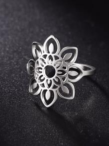 1pc Women's Bohemian Style Flower Pattern Stainless Steel Ring, Simple & Fashionable Jewelry Gift For Wedding/Engagement Valentines,Mom,Mother,Mother's Day,Gift - Silver - View 2