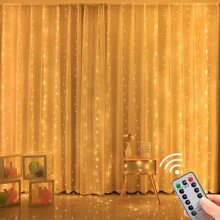 1入組usb供電3*3米led銅線室內/室外串燈帶,配有10個掛鉤、遙控器、8種燈光模式,適用於露營、家居、窗簾裝飾、燈飾裝飾 - 暖白色 - 查看 2