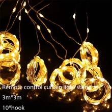 1入組usb供電3*3米led銅線室內/室外串燈帶,配有10個掛鉤、遙控器、8種燈光模式,適用於露營、家居、窗簾裝飾、燈飾裝飾 - 暖白色 - 查看 4