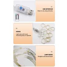 1入組usb供電3*3米led銅線室內/室外串燈帶,配有10個掛鉤、遙控器、8種燈光模式,適用於露營、家居、窗簾裝飾、燈飾裝飾 - 暖白色 - 查看 6
