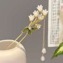 Lily Flower Hairpin For Women, Modern Style Hair Bun Maker, Traditional Chinese Hairpin With Tassels - Multicolor - View 2