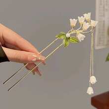 Lily Flower Hairpin For Women, Modern Style Hair Bun Maker, Traditional Chinese Hairpin With Tassels - Multicolor - View 5