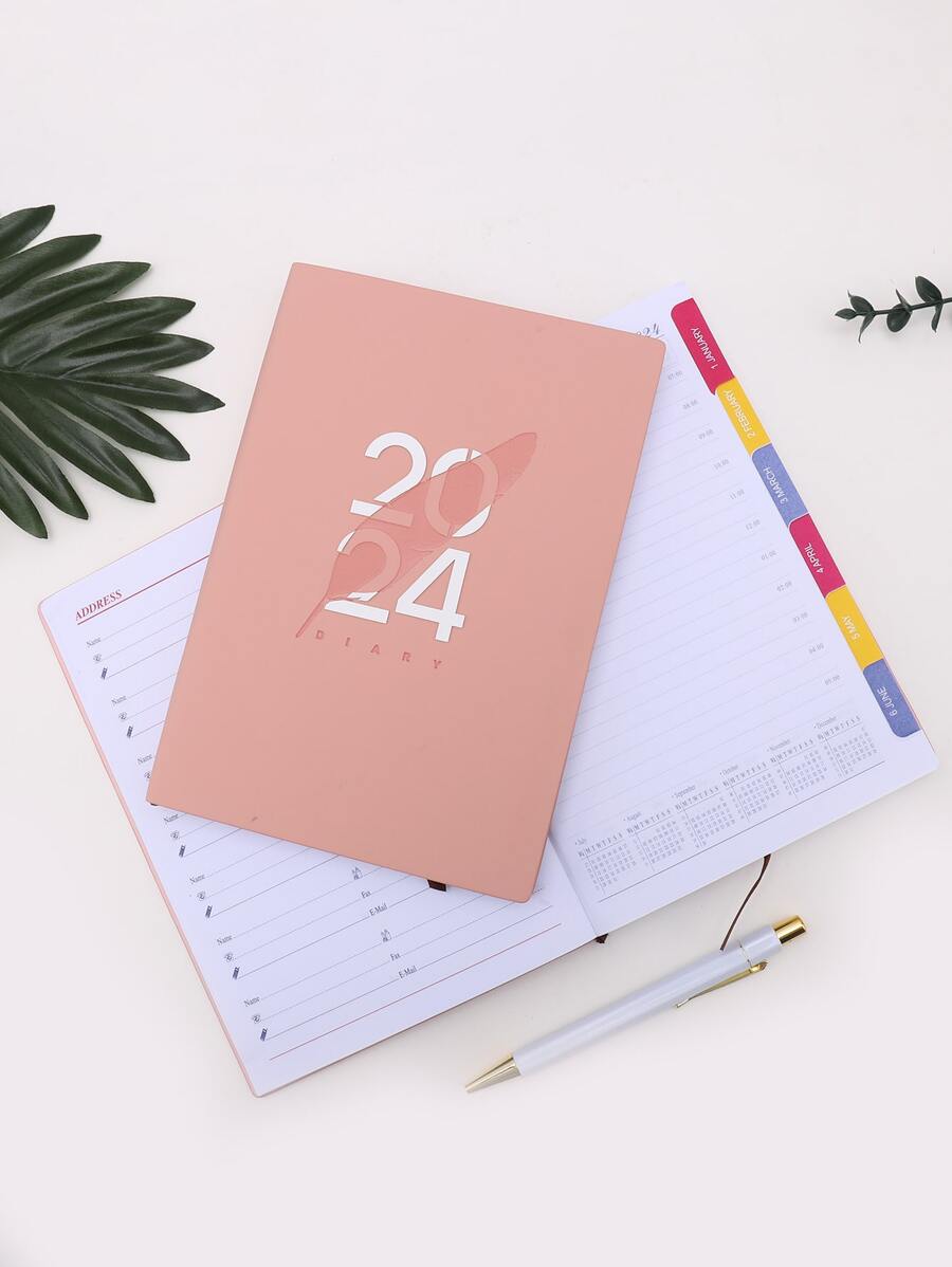 1 Miếng 150 Màu hồng 2024 Tiếng Anh 365 Công cụ lập kế hoạch hàng ngày Quyển sổ - Hồng - Xem 1