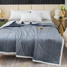 豪華羽絨夾棉長毛絨毯,適用於女王/國王大小的冬季厚被加厚床上用品,超暖超軟,透氣速干,為沙發提供超柔軟的羽絨替代品,縫紉工藝,填充物,顏色為灰色 - 灰色 - 查看 1