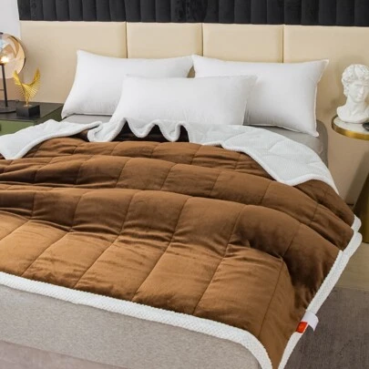 Plush Comforter Queen Sherpa Fleece Blanket King Size Winter Thick Bedding Extra Warm Super Soft  Quilted Blankets for Couch  Ultra-Soft Down Alternative  Filling  Brown