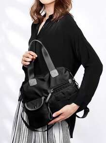 Fashionable Multifunctional Waterproof Tote Bag With Large Capacity - Black - View 2