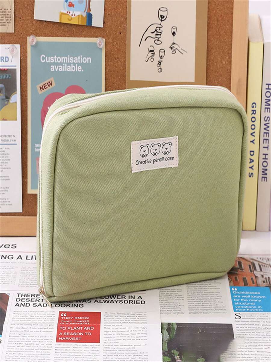 1入組大容量學生筆袋,多功能化妝包,線格收納小袋 - 綠色 - 查看 1