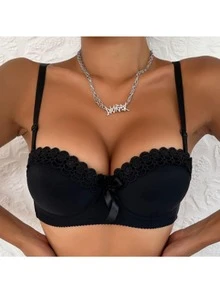 NỮ Bras Thêu Loại bướm Với Vòng thép Đồ lót Không trượt Thời trang nữ Gợi cảm To lớn Ngực Nhỏ bé Bras - màu đen - Xem 1