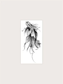 1入組黑色幸運錦鯉魚水彩臨時紋身貼 - 黑色 - 查看 3