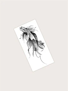 1入組黑色幸運錦鯉魚水彩臨時紋身貼 - 黑色 - 查看 4