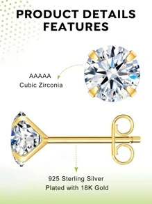 Newsoul 3 Pairs/Set Fashion Cute S925 Sterling Silver cubic zirconia Stud Earrings For Women Ladies jewellery Girls Dating Party Gift Fine Jewelry - Yellow Gold - View 3