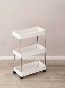 1pc White 3-Layer/4-Layer Rolling Cart With 2/3/Shelves, Kitchen, Living Room, Bedroom Storage Rack - White - View 6