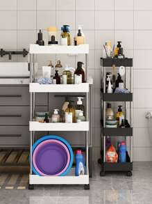 1pc White 3-Layer/4-Layer Rolling Cart With 2/3/Shelves, Kitchen, Living Room, Bedroom Storage Rack - White - View 1