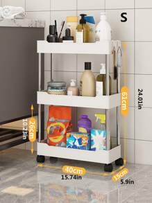 1pc White 3-Layer/4-Layer Rolling Cart With 2/3/Shelves, Kitchen, Living Room, Bedroom Storage Rack - White - View 7