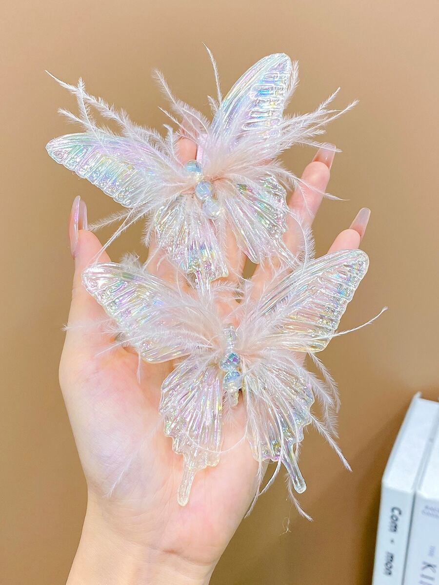 2pcs Butterfly Crystal Hair Clips For Girls - Multicolor - View 1