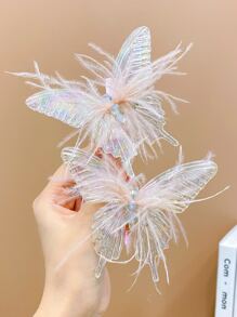 2pcs Butterfly Crystal Hair Clips For Girls - Multicolor - View 2