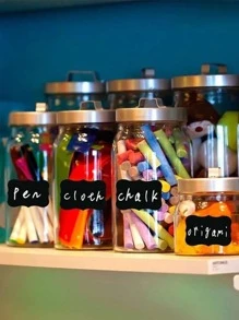 48入組玻璃罐貼紙,具有黑板標籤的葡萄酒瓶pvc玻璃瓶貼紙 - 黑色 - 查看 8