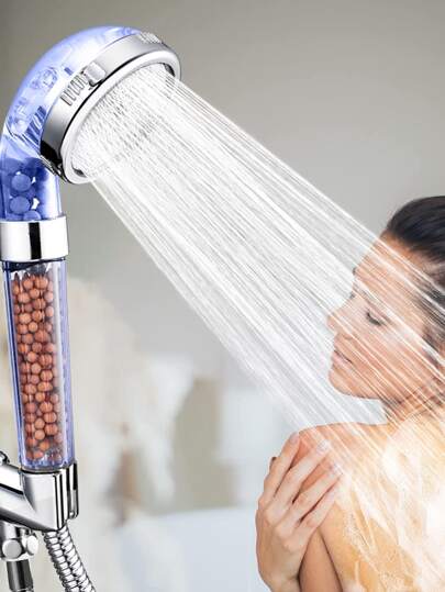1个带负离子和麦饭石过滤器的高压淋浴喷头，ABS透明材质，浴室配件，浴室工具