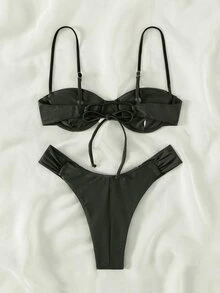 Bộ đồ bơi bikini thời trang gợi cảm màu trơn dành cho nữ - màu đen - Xem 4