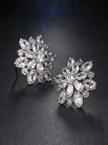一对奢华向日葵双层水钻耳钉，时尚新娘铜质耳饰，优雅波西米亚雪花图案。情人节配饰 - 銀色 - 查看 5